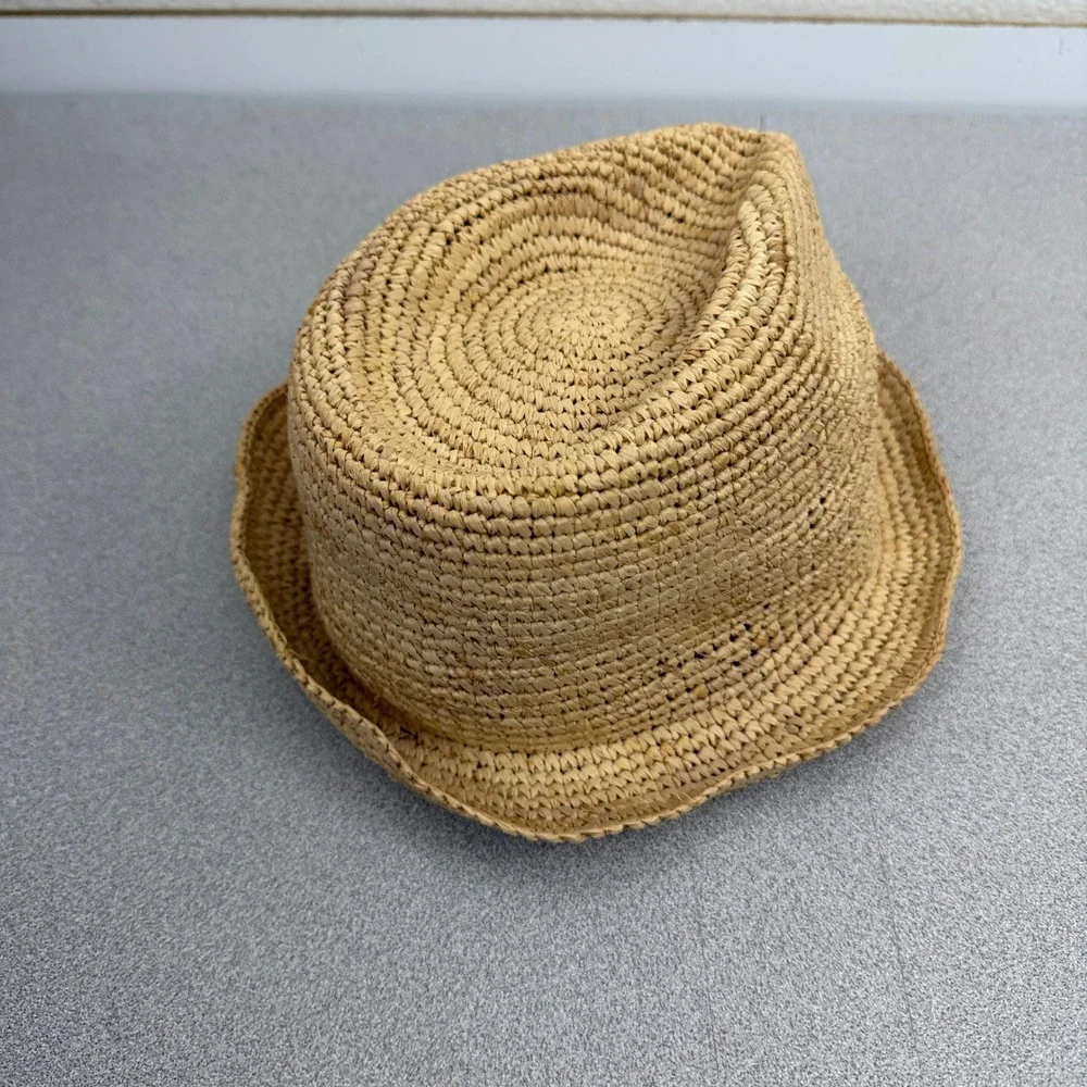 True Religion Fedora Unisex S/M Tan Woven Straw Sun Hat Summer Beach Casual